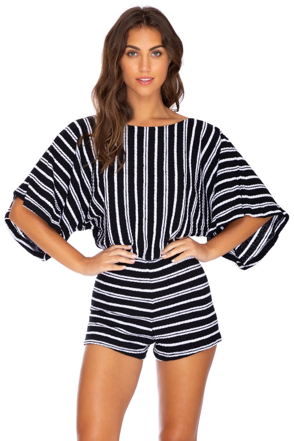 Luli Fama Champagne Pop Open Shoulder Romper